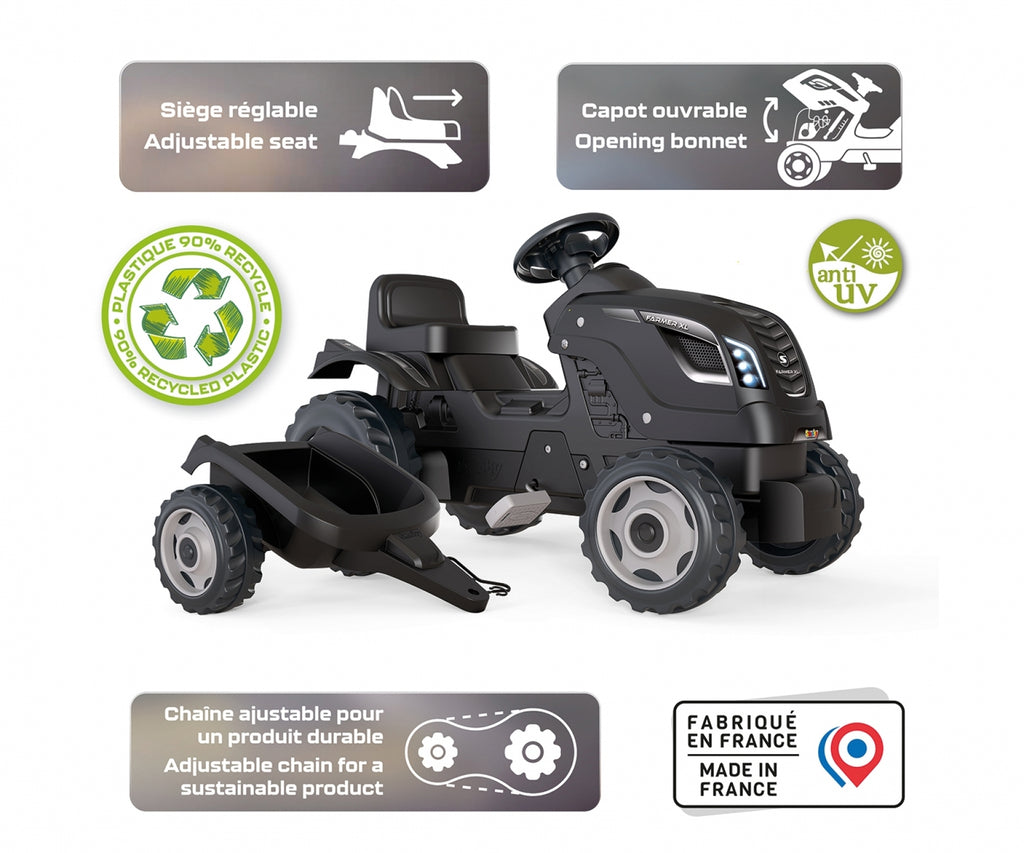 Tracteur Farmer XL Noir + Remorque