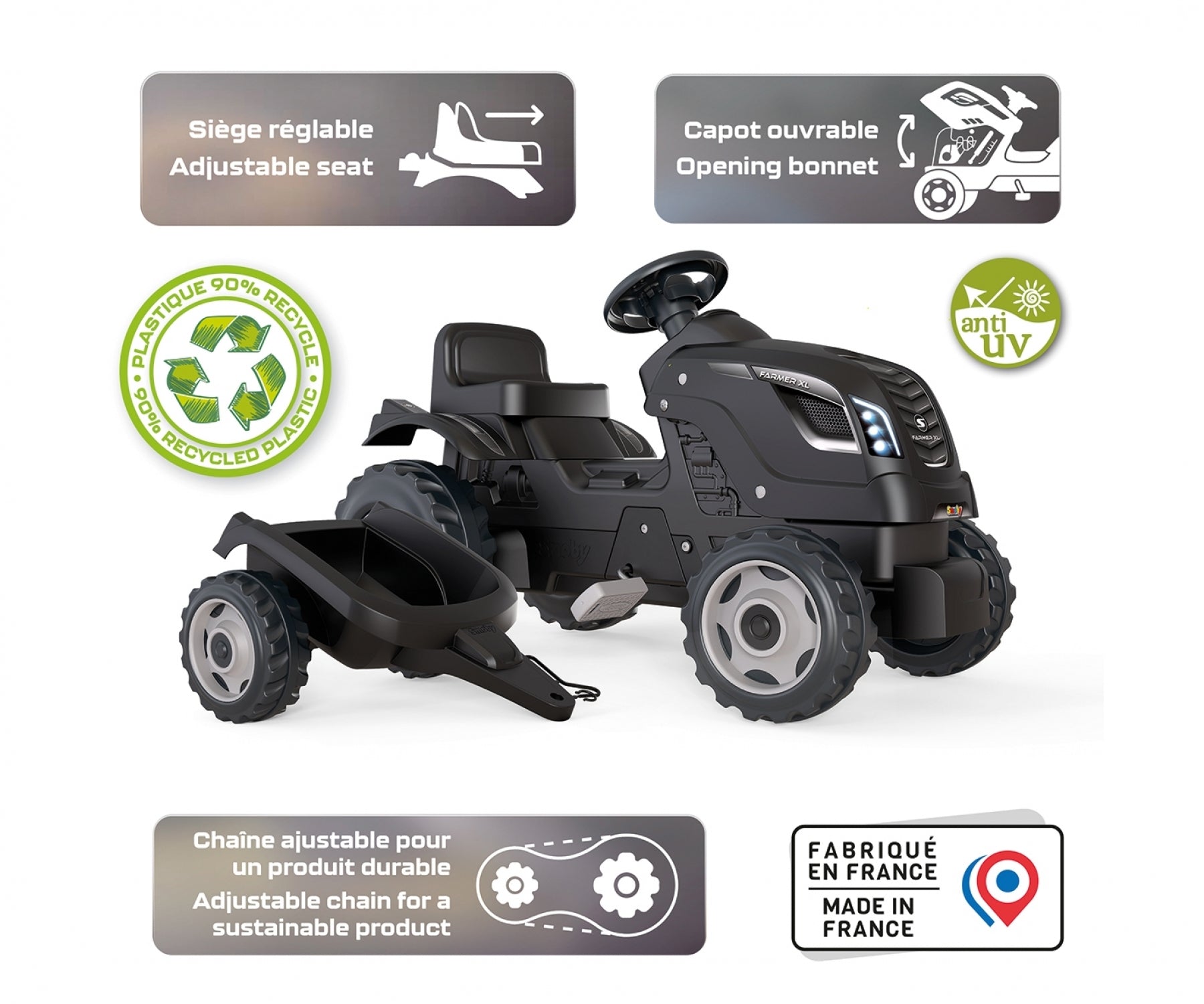 Tracteur Farmer XL Noir + Remorque